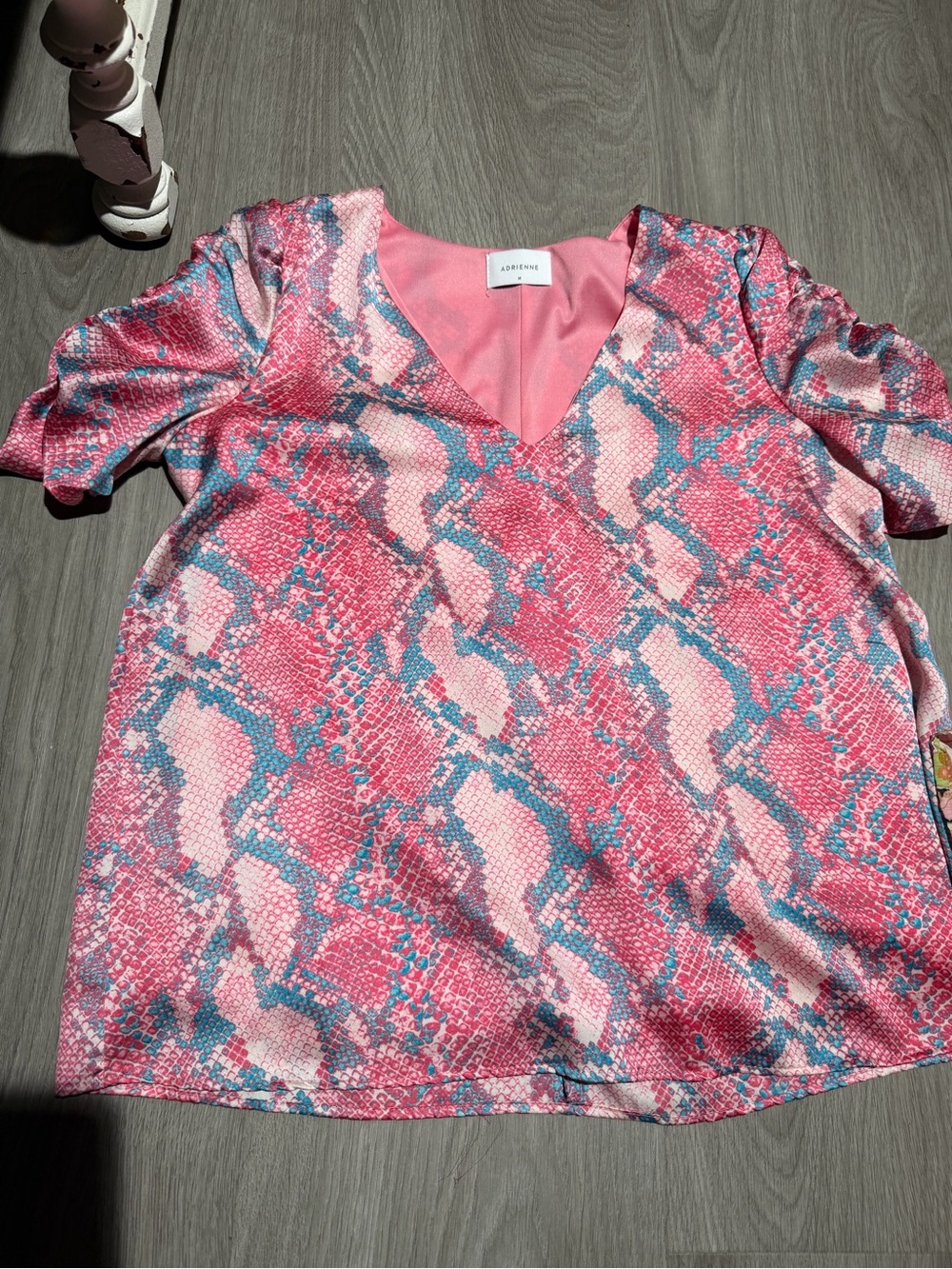 Adrienne Pink & Teal Snake-Print V-Neck Top